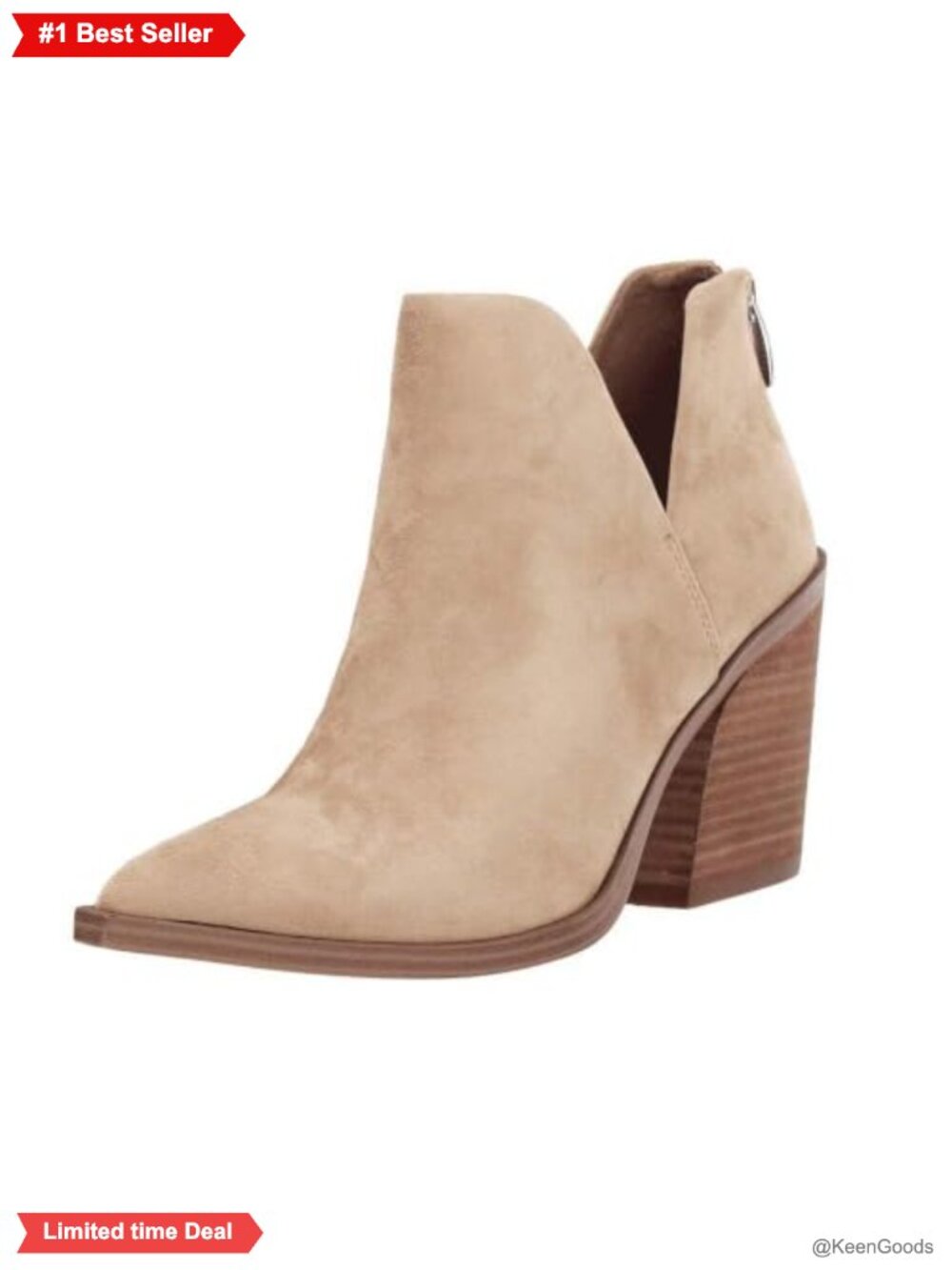 Pointed Toe Stacked Mid Heel Ankle Boots V Cut Back Zipper Faux Leather Booties